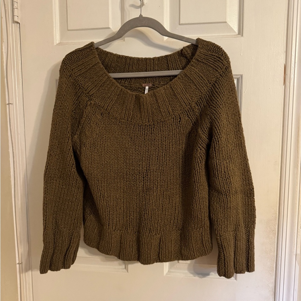Free People V-Neck Sweater in Olive